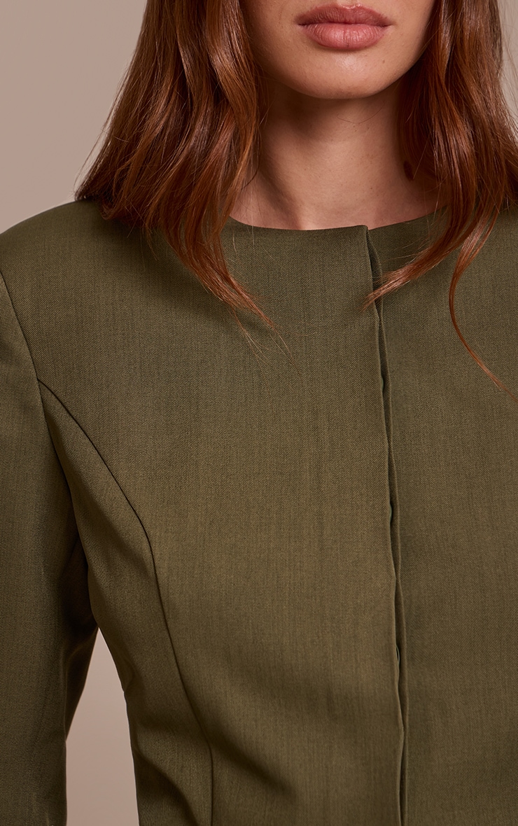 Dark Khaki Tailored Woven Cropped Blazer  image 4