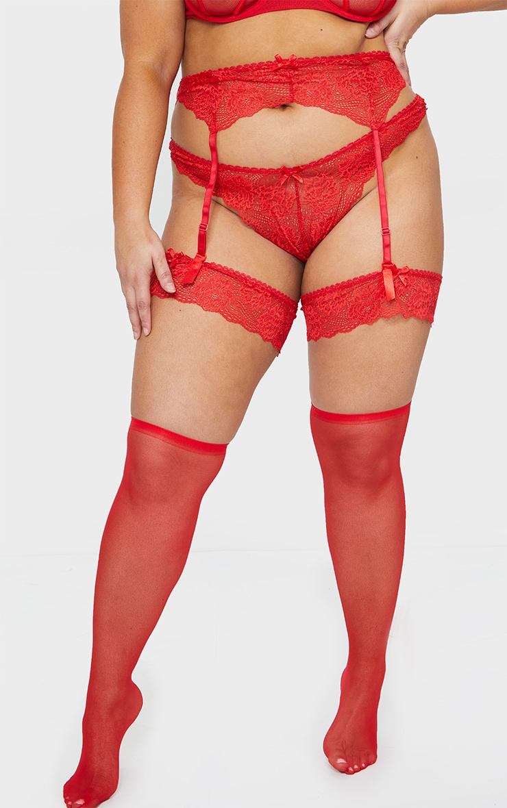 Plus Red Suspender, Hold Up & Knickers Set