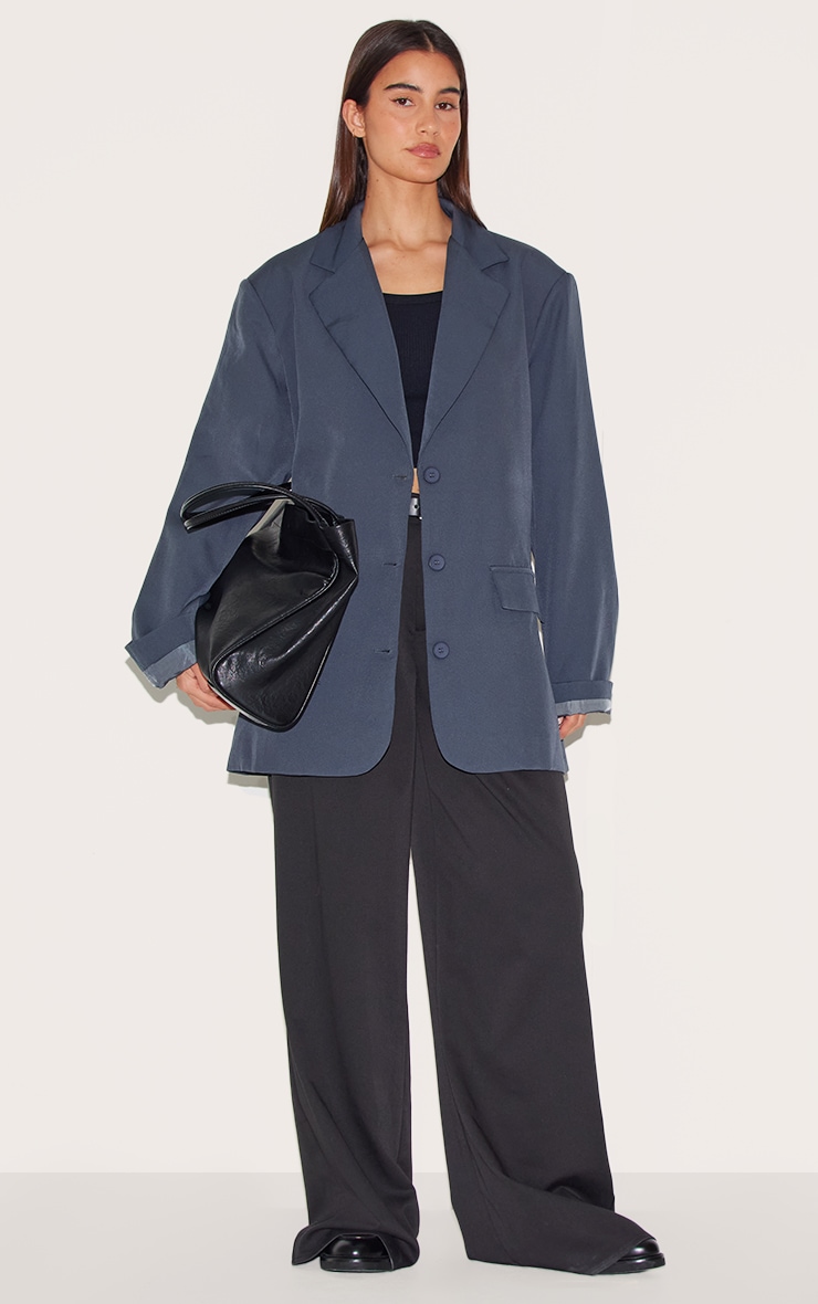 Grey Oversized Longline Curved Hem Blazer image 3