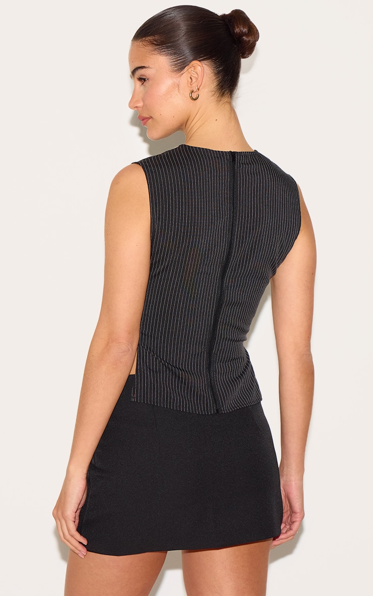 Black Pinstripe Fitted Top image 2