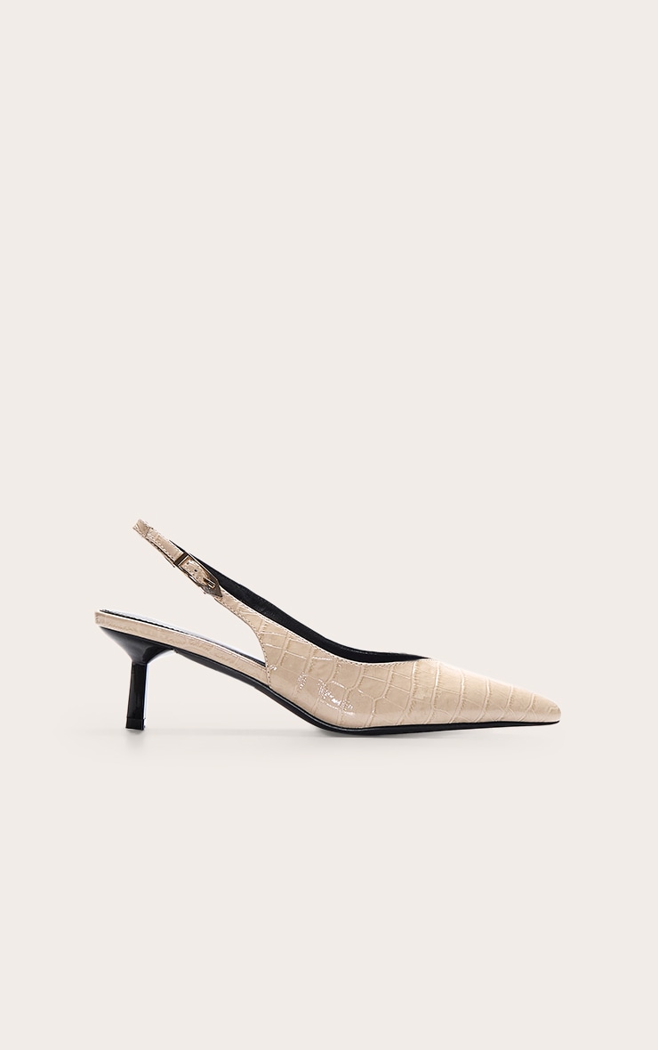 Cream Croc V Cut Sling Back Low Heeled Courts image 2