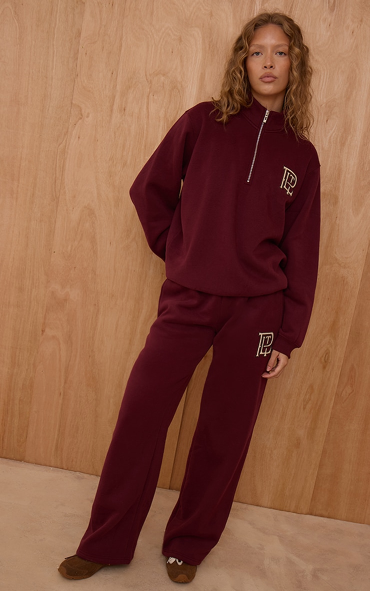 PLT Burgundy Cotton Fleece Straight Leg Sweatpants