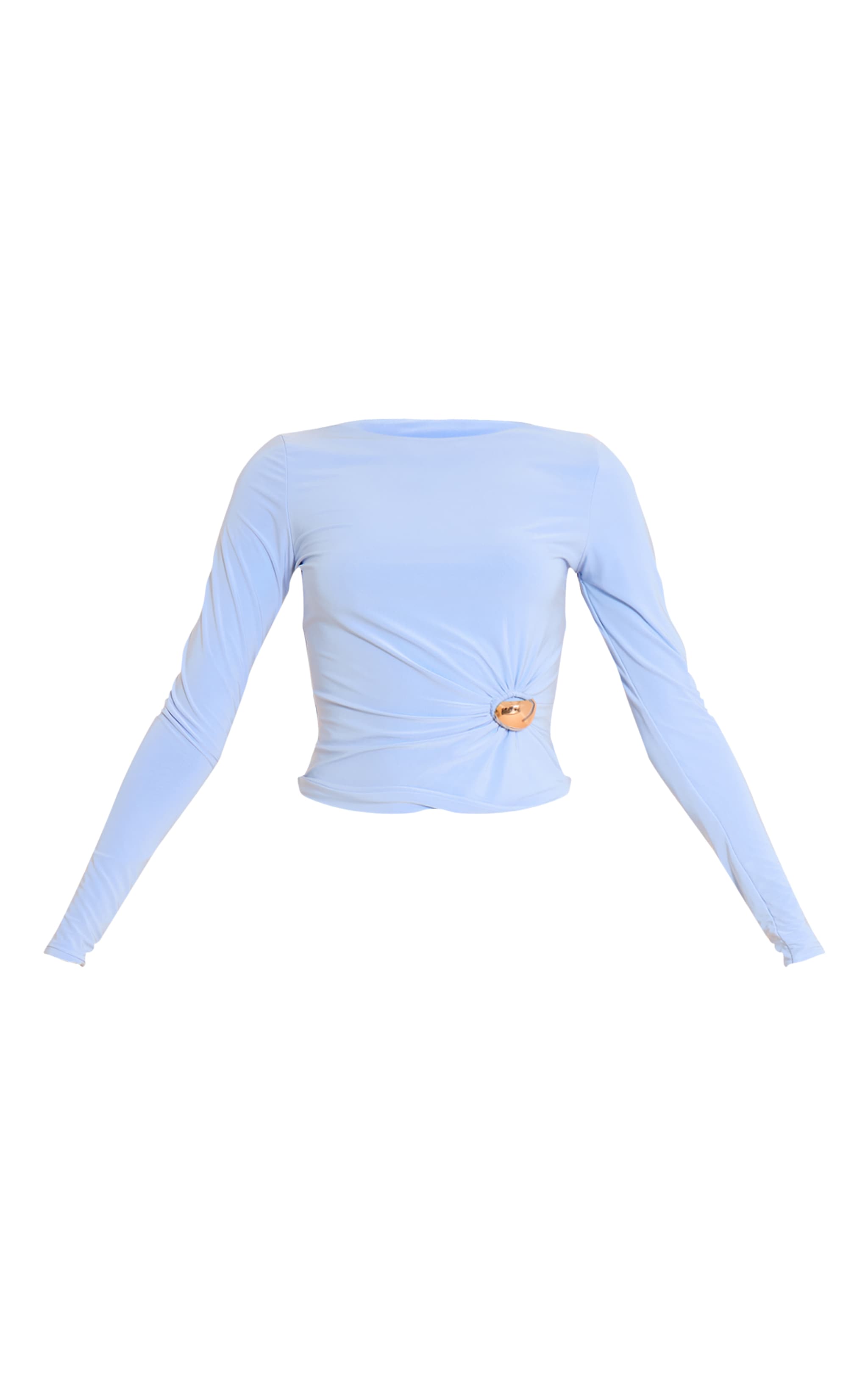 Blue Slinky Trim Detail Long Sleeve Crop Top image 5