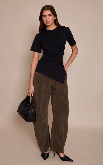 Dark Khaki Faux Suede Barrel Leg Pants