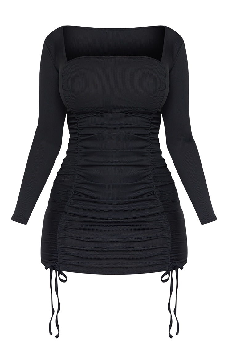 Shape Black Square Neck Ruched Front Bodycon Dress image 5