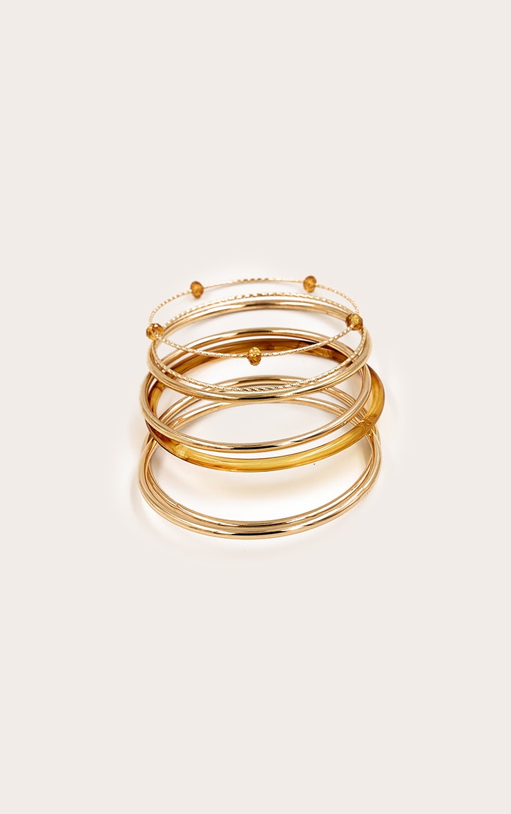 Gold Textured Multi-Pack Brown Resin Bangles image 3