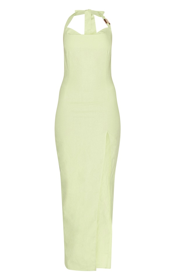 Patrina | Lemon High-Neck Maxi Dress With Draped-Detailing And Cape-Sleeves