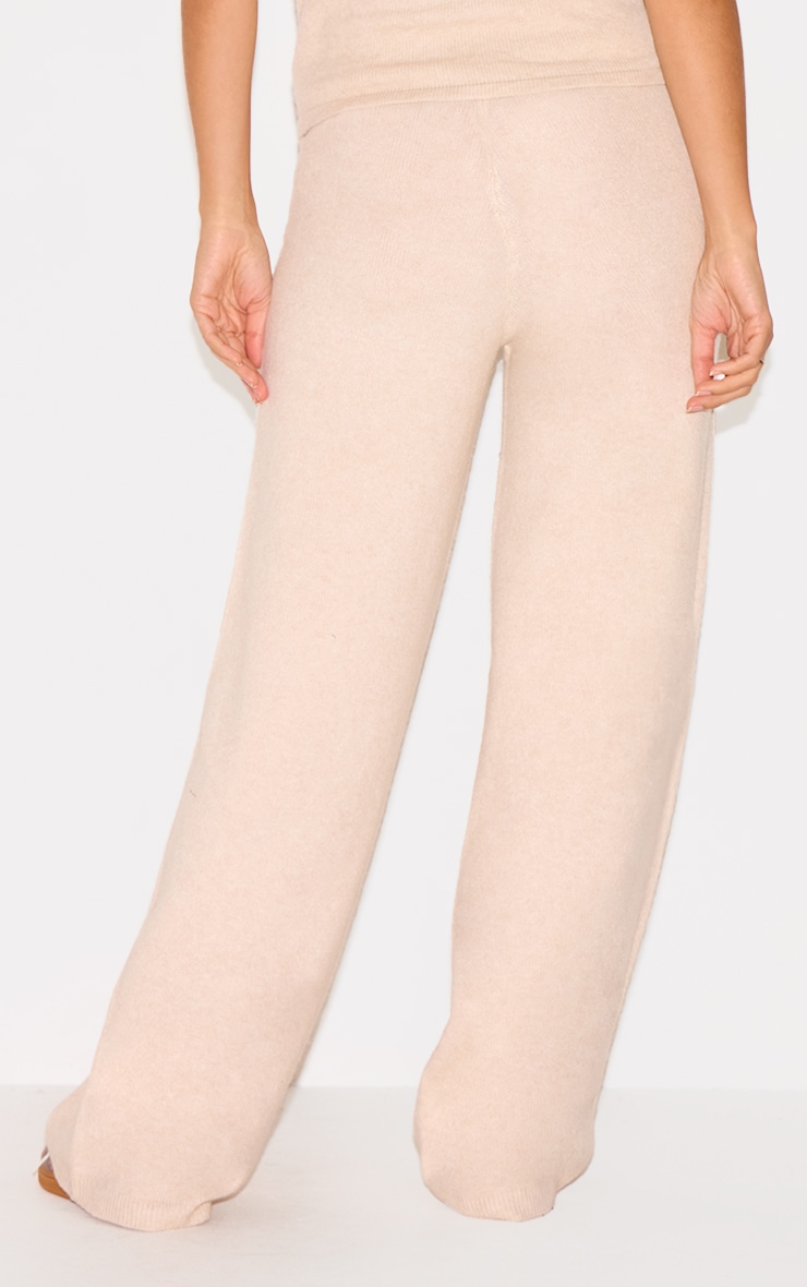 Oatmeal Soft Knit Wide Leg Trousers image 3