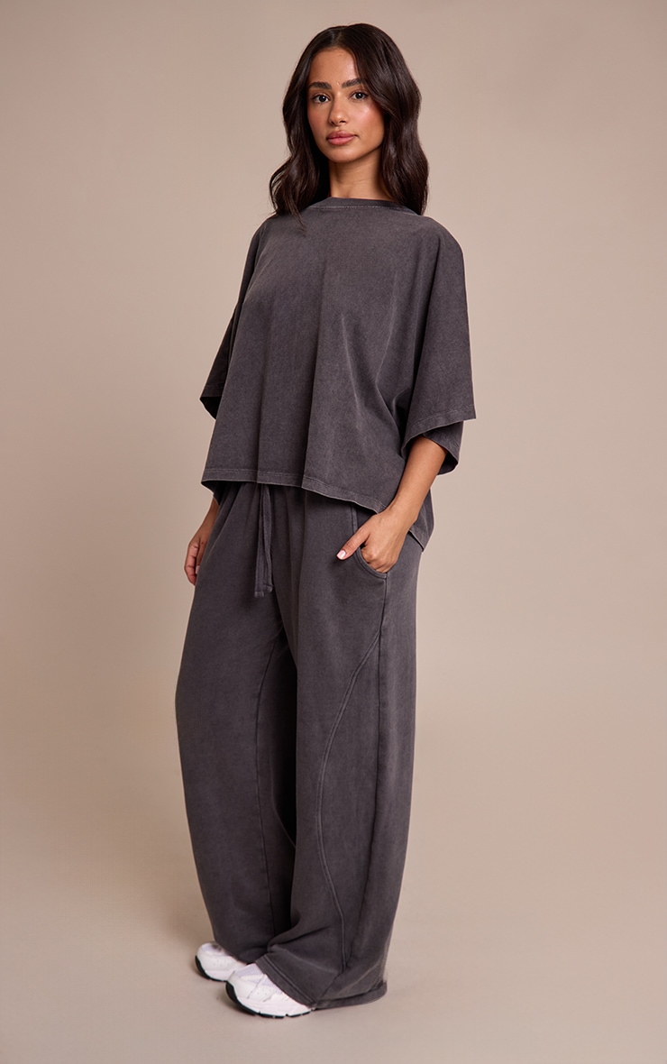 Petite Charcoal Acid Wash Straight Leg Sweatpants image 2