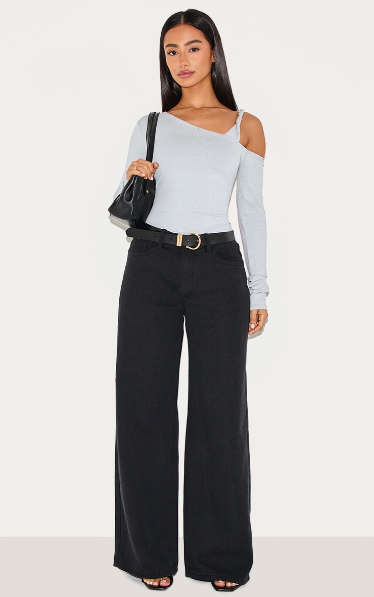 Petite Ash Grey Soft Touch Knot Detail Long Sleeve Top image 3