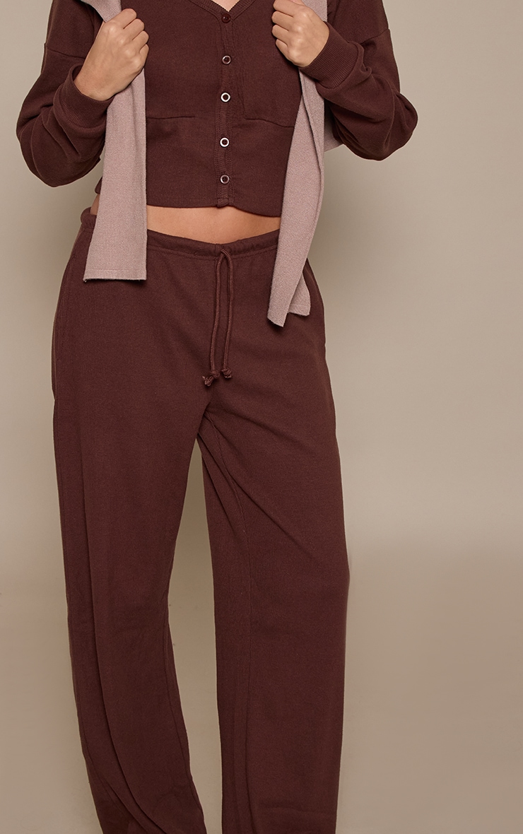 Dark Brown Soft Rib Elasticated Waist Trousers image 4