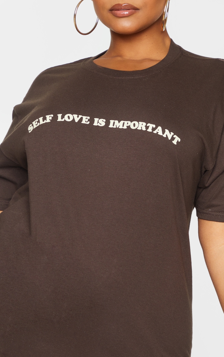 Plus Tee-shirt chocolat à slogan Self Love Is Important image 4