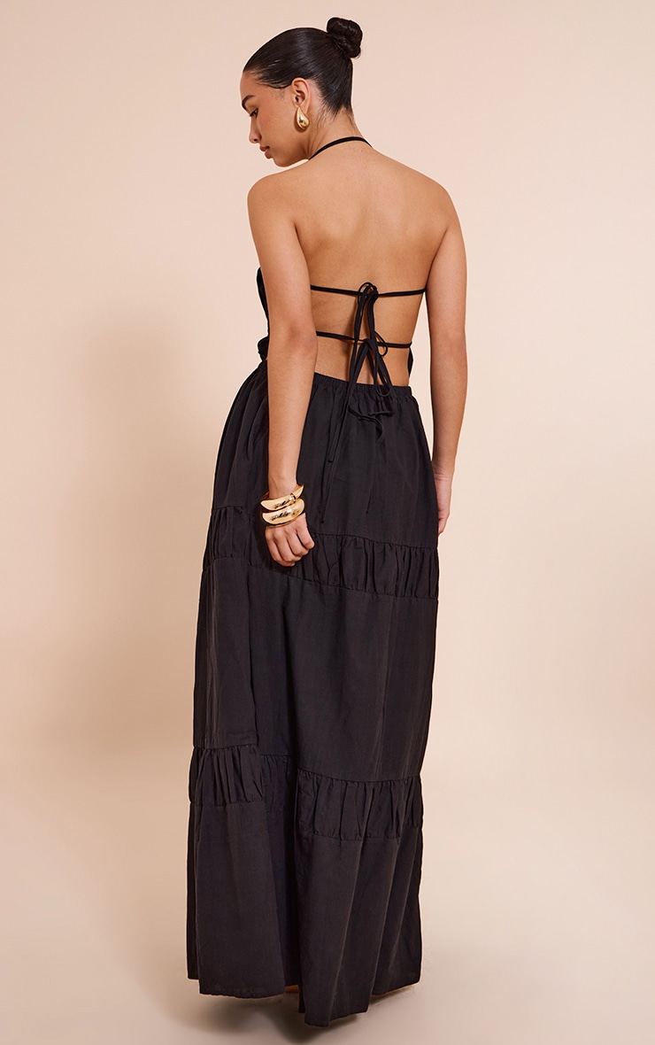 Black Ruched Backless Strappy Maxi Dress image 2