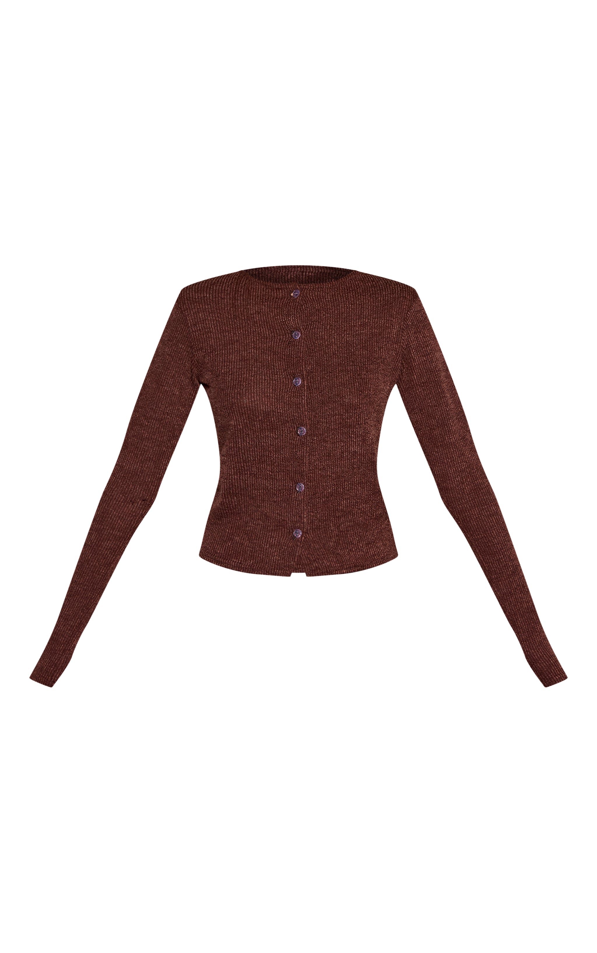 Dark Brown Marl Ribbed Shoulder Pad Long Sleeve Fitted Top image 5