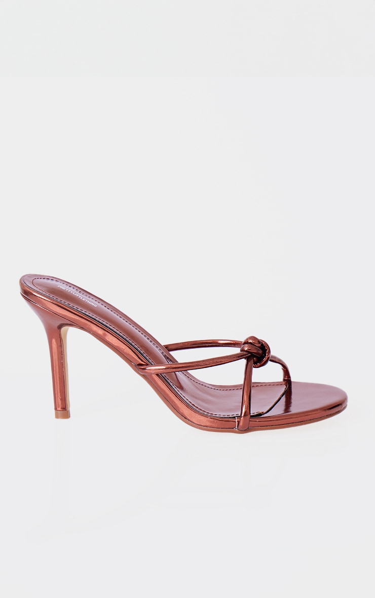 Bronze PU Knotted Mid Heeled Mule Sandals image 3