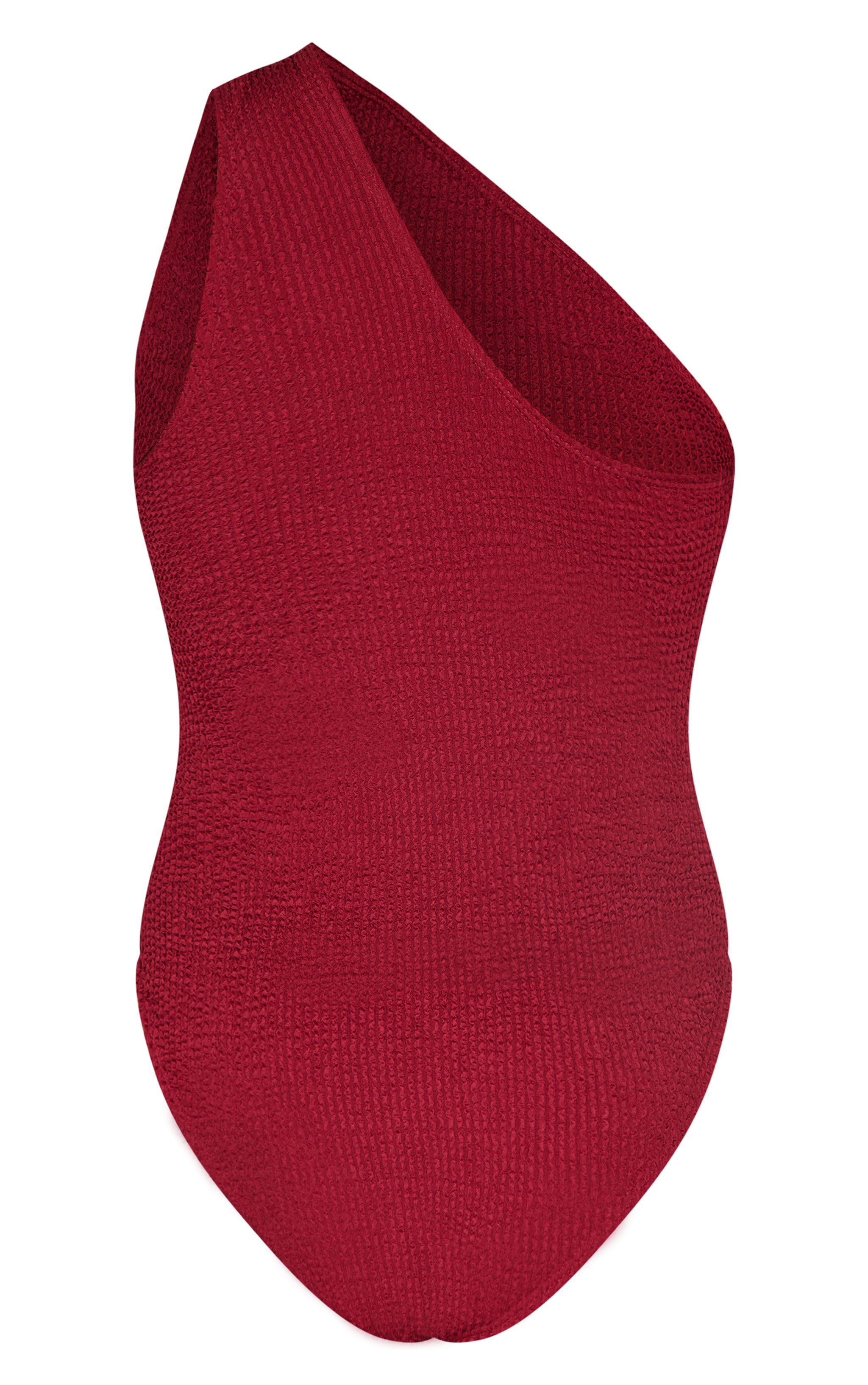 Burgundy Crinkle One Shoulder Cut Out Swimsuit image 2