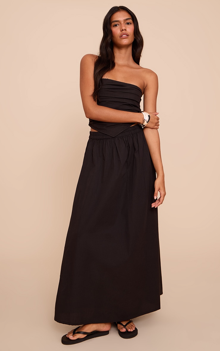 Black Cotton Poplin Ruched Front Bandeau Top image 3