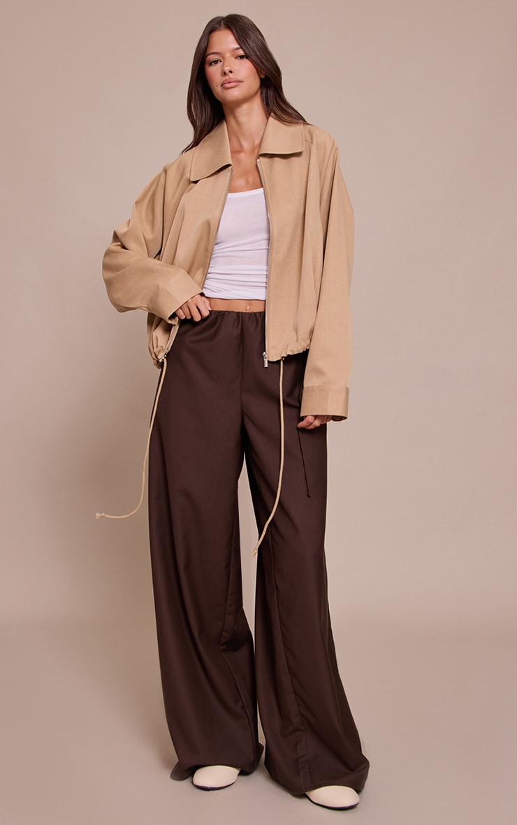 Beige Utility Style Draw Cord Bomber Jacket image 3