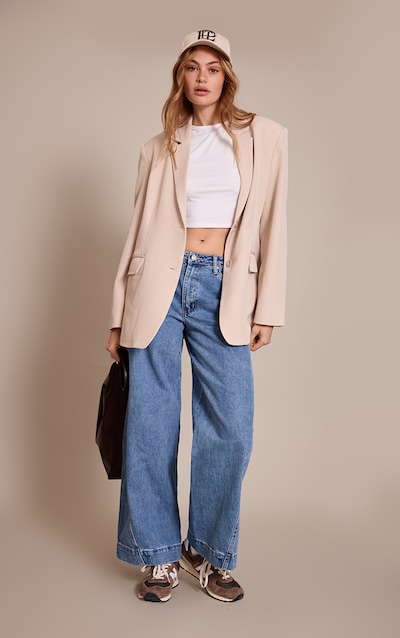 Jean large décontracté bleu moyen à taille mi-haute et coutures devant