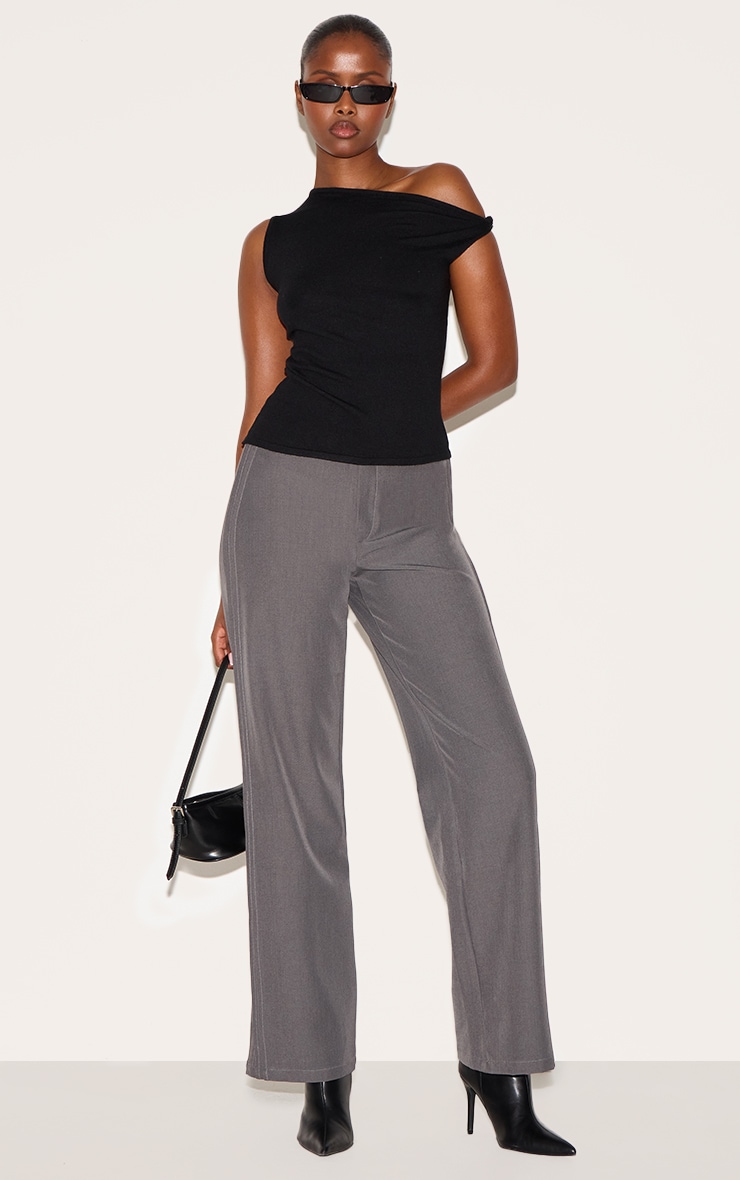 Black Basic Knit Asymmetric Hem Twist Sleeve Vest Top image 3