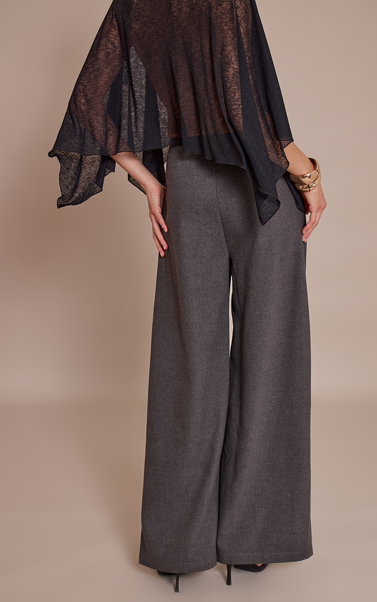 Charcoal Brushed Tailored Woven Pleat Detail Wide Leg Pants image 3