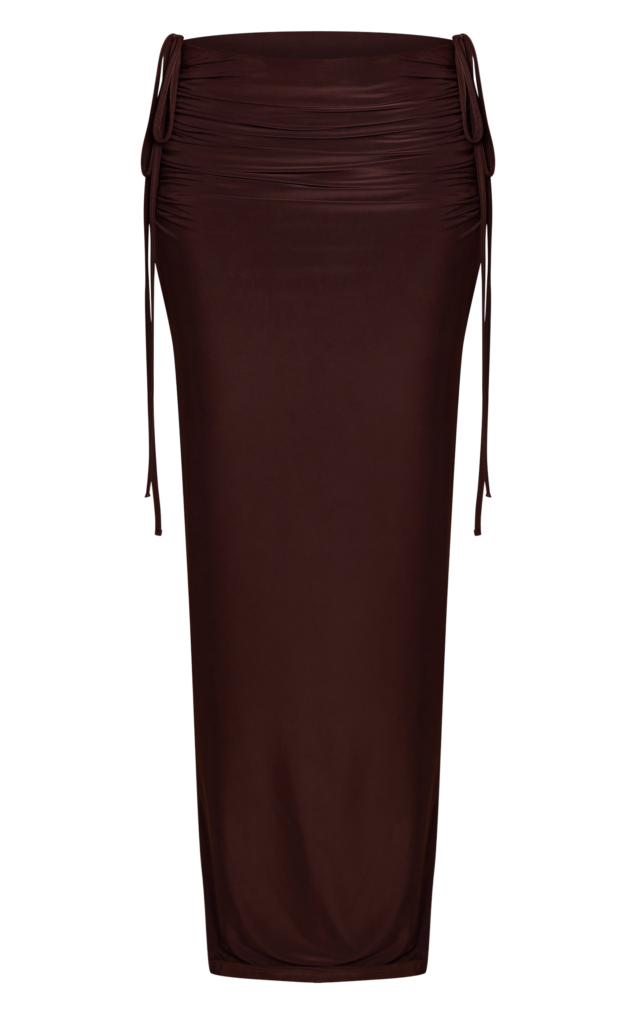 Dark Chocolate Double Layer Slinky Ruched Side Maxi Skirt  image 5