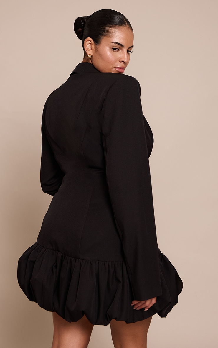 Plus Black Plunge Puff Hem Blazer Dress image 2