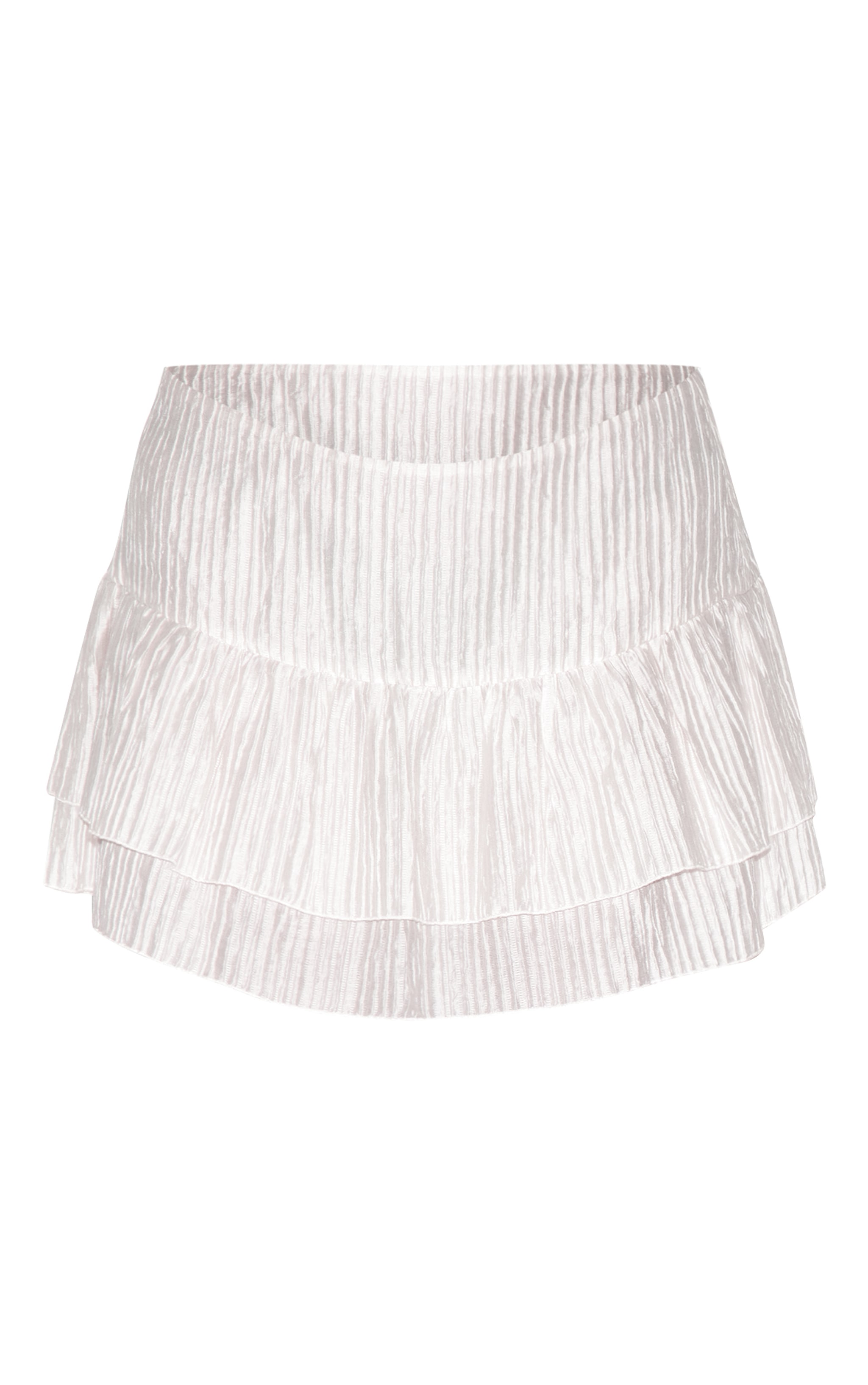 Plus Mini-jupe tissée crêpée gris pierre à taille tombante et volants image 6