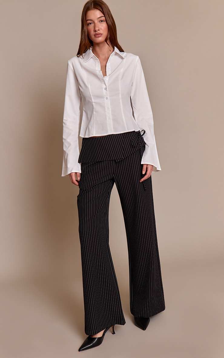 Black Pinstripe Overlay Wide Leg Pants image 1