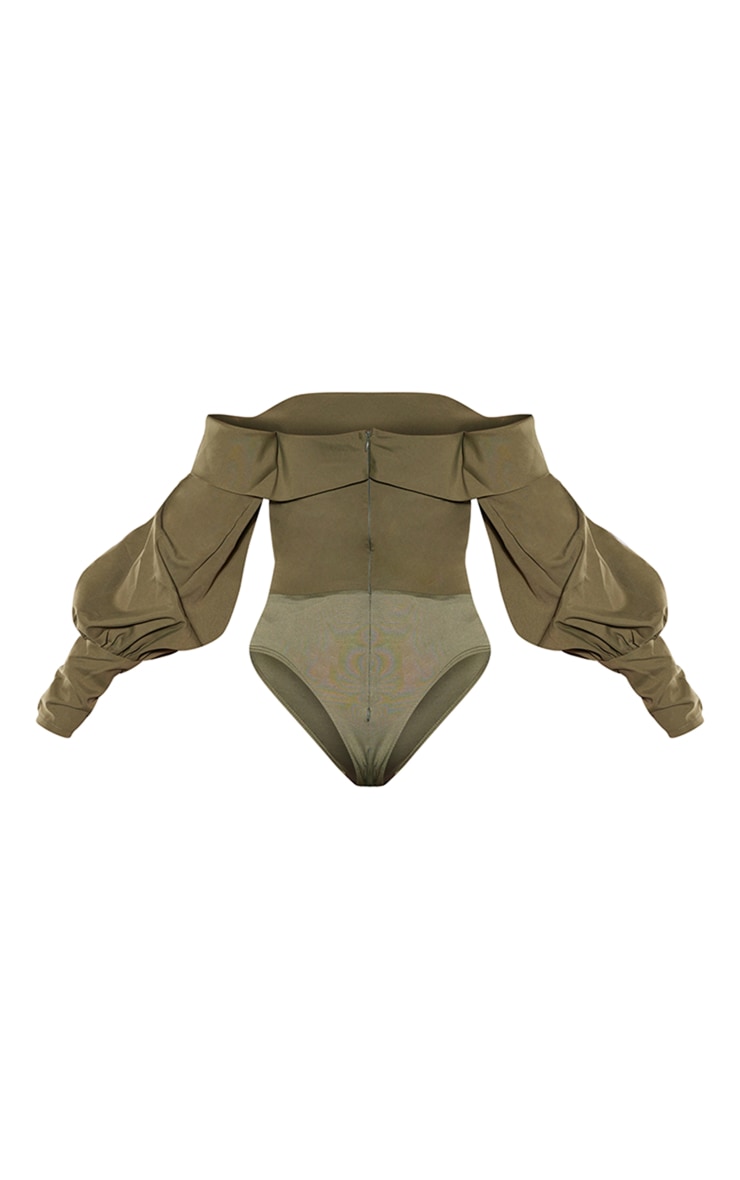 Khaki Woven Bardot Frill Bodysuit image 6
