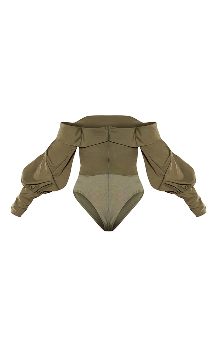 Khaki Woven Bardot Frill Bodysuit image 6