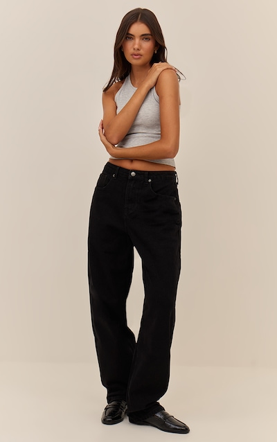 PRETTYLITTLETHING Washed Black High Waist Boyfriend Jean