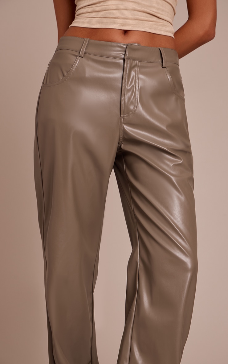 Grey Faux Leather Straight Leg Pants image 4