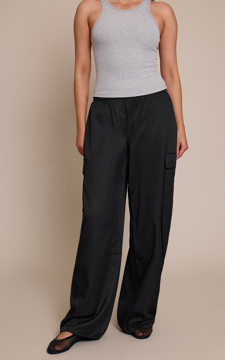 Black Woven Wide Leg Cargos image 2