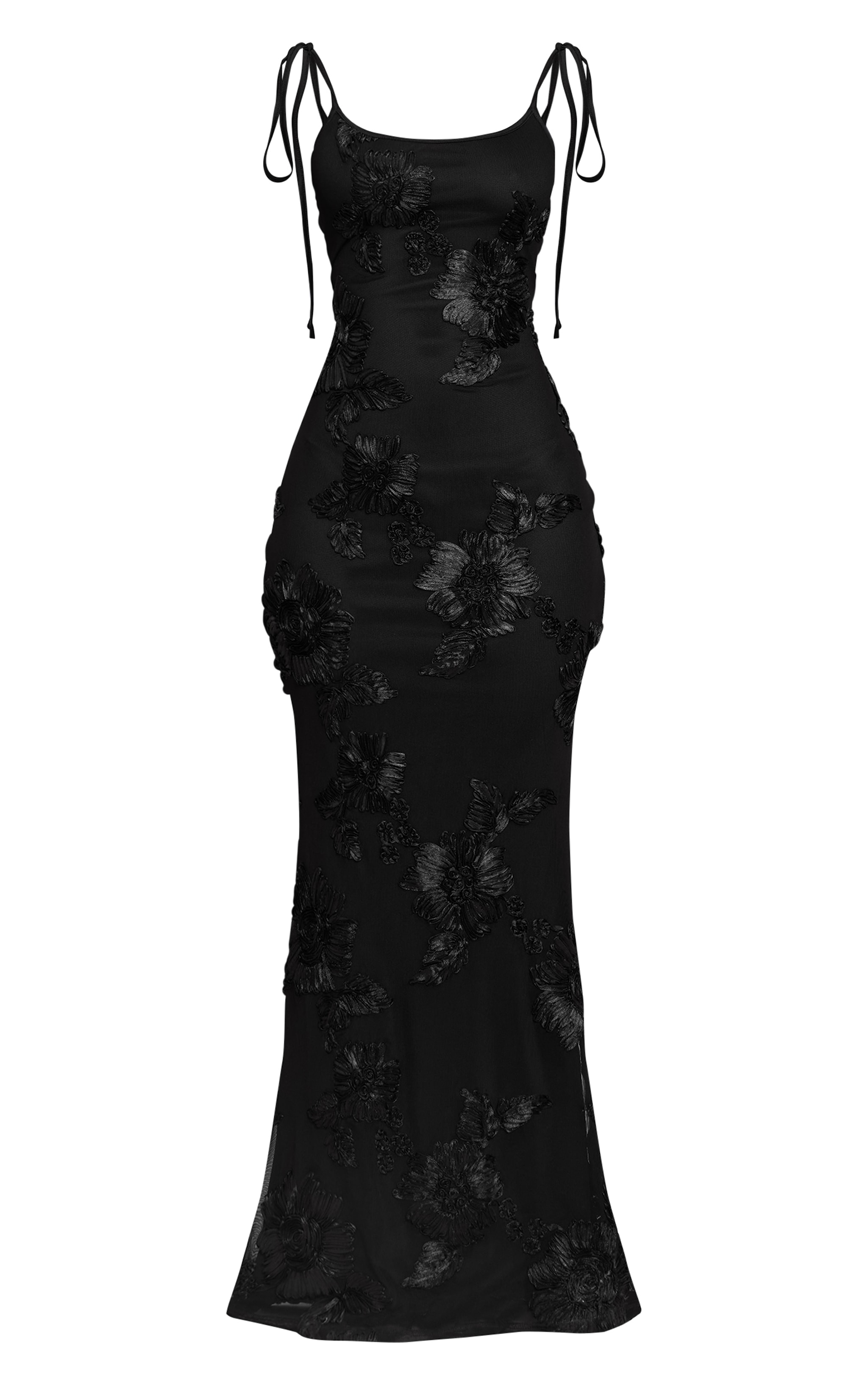 Petite Black Flower Detail Maxi Dress image 5