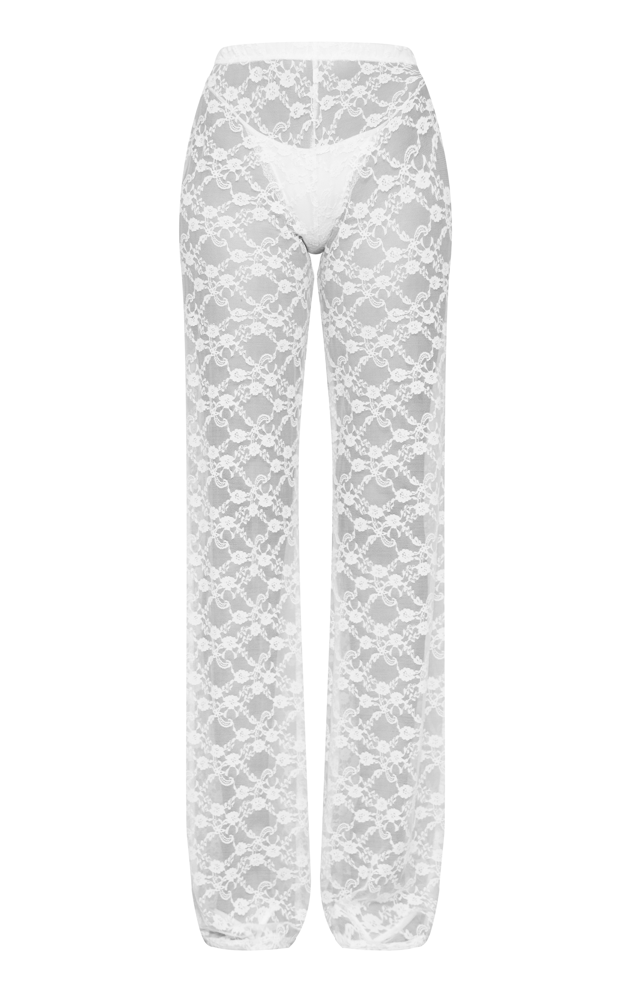 Tall White Wide Leg Lace Pants image 1