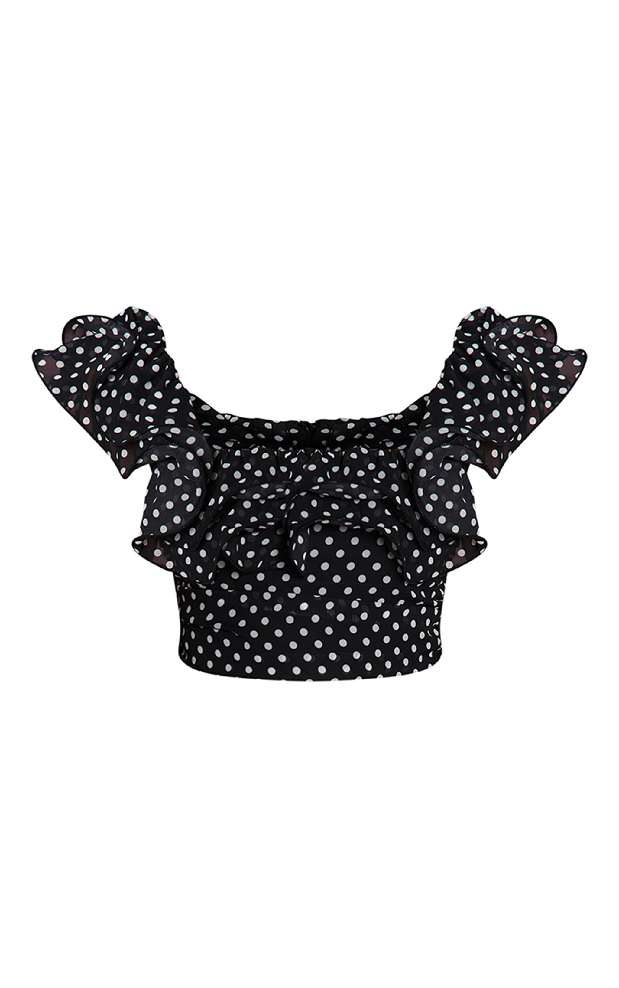 Black Chiffon Polka Dot Ruffle Crop Top image 5