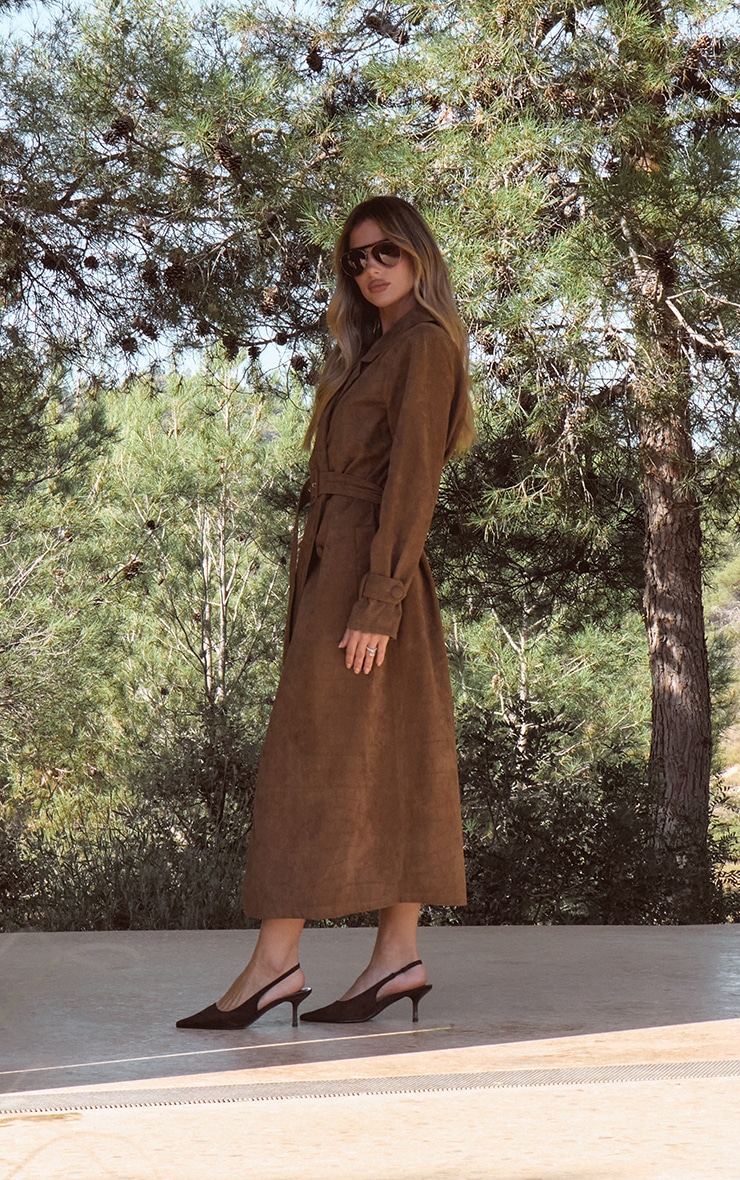 Chocolate Croc Suede Trench Coat image 3