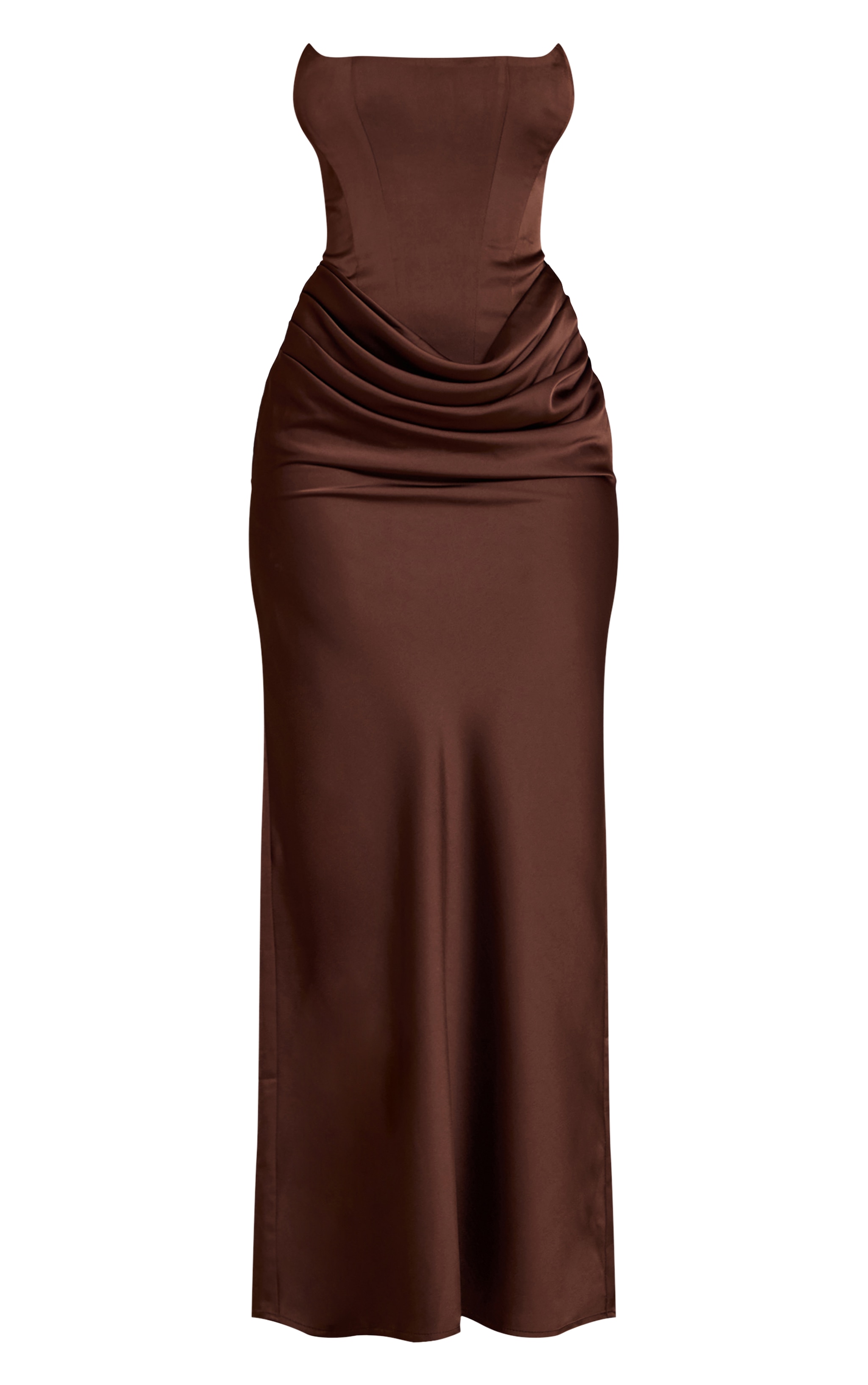 Petite Chocolate Drape Waist Satin Maxi Dress image 5