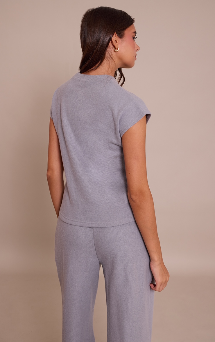 Charcoal Grey Rib Knit Short Sleeve Top image 2