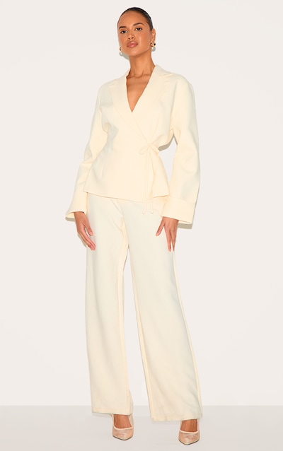 Cream Premium Woven Tie Side Blazer Jumpsuit