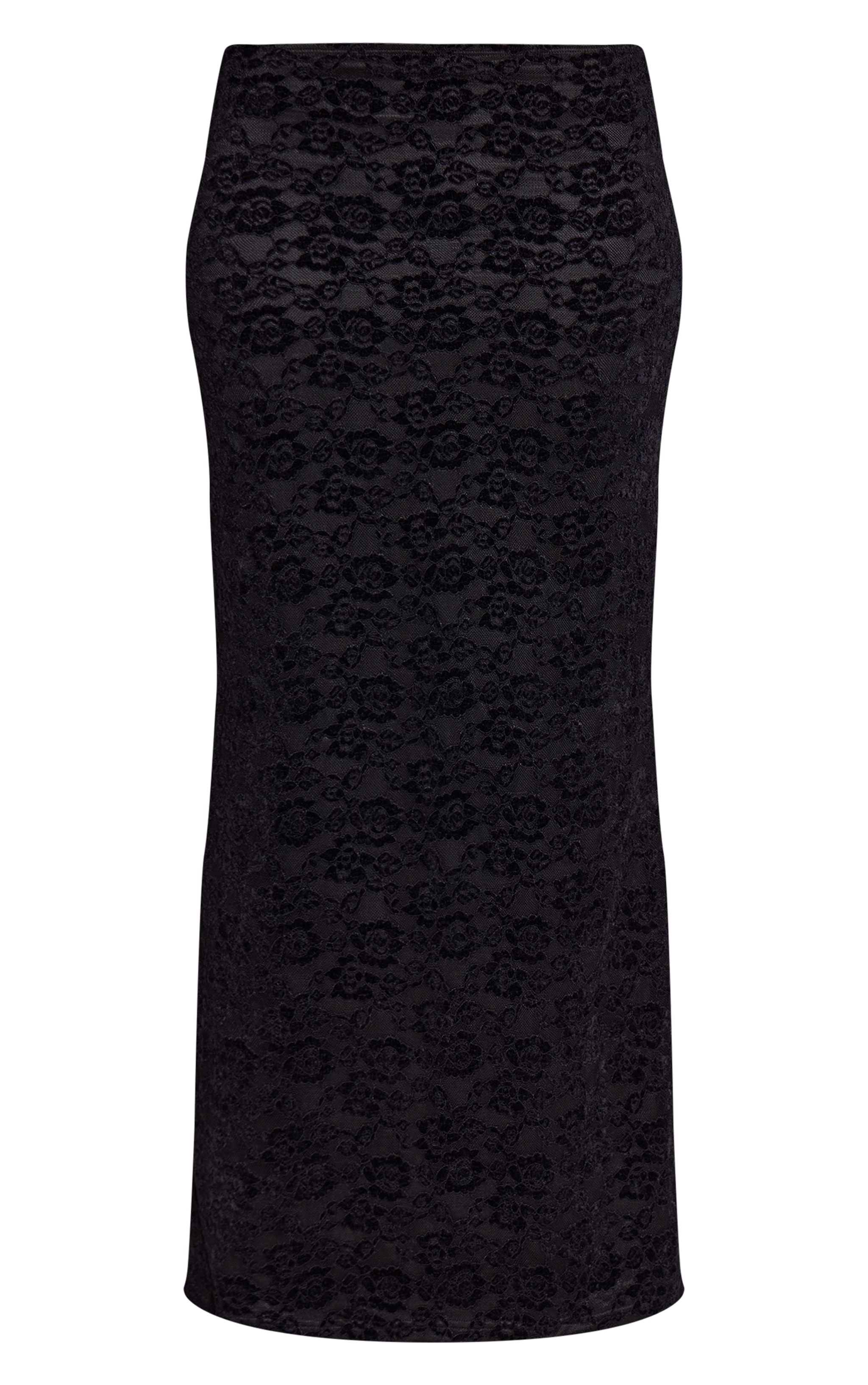 Black Lace Velvet Maxi Skirt Mid Rise image 5