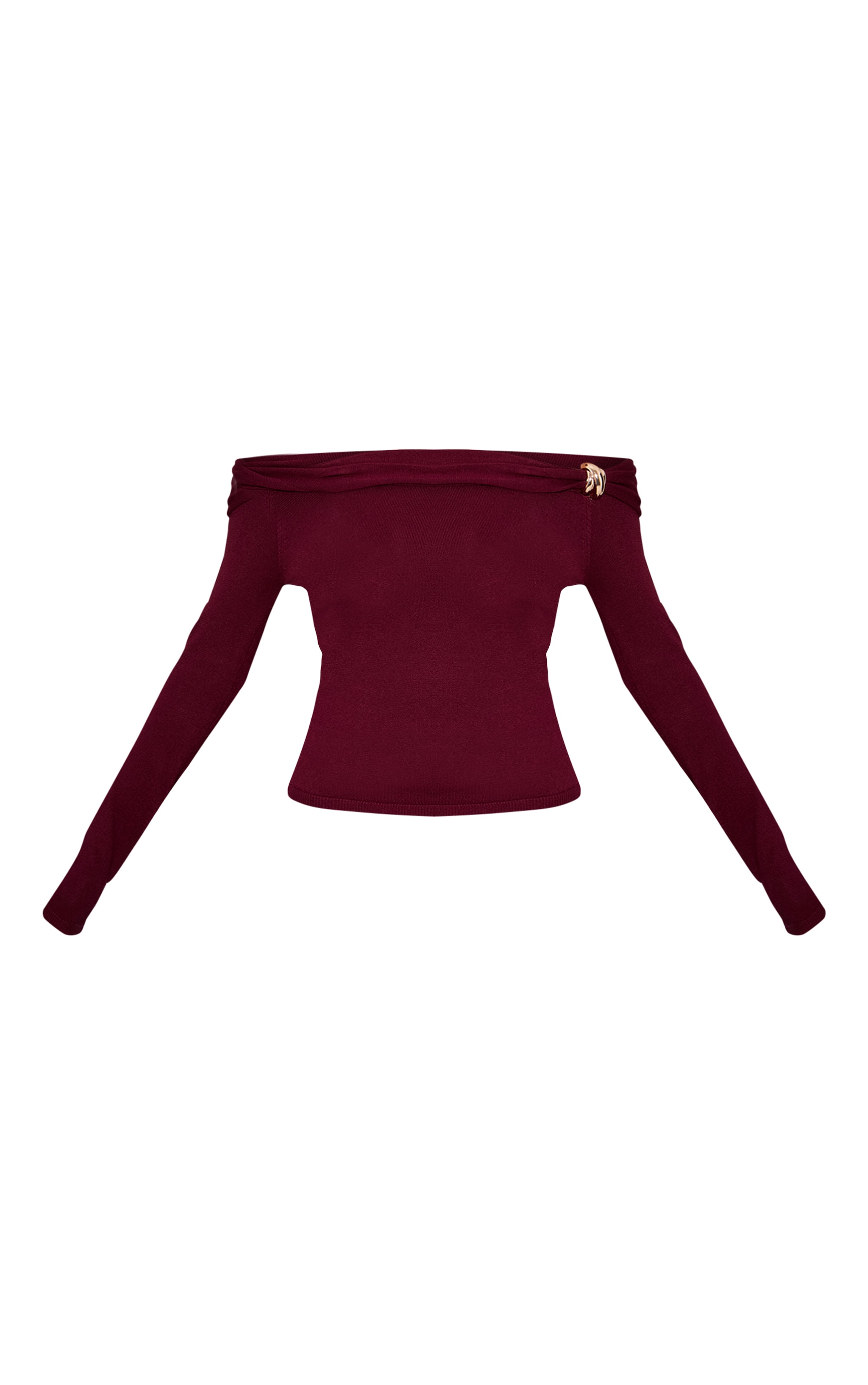 Burg Long Sleeve Twist Shoulder Detail Knitted Top image 5