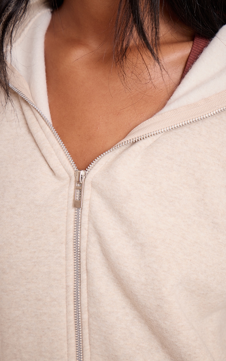 Tall Oatmeal Marl Zip Through Hoodie image 4