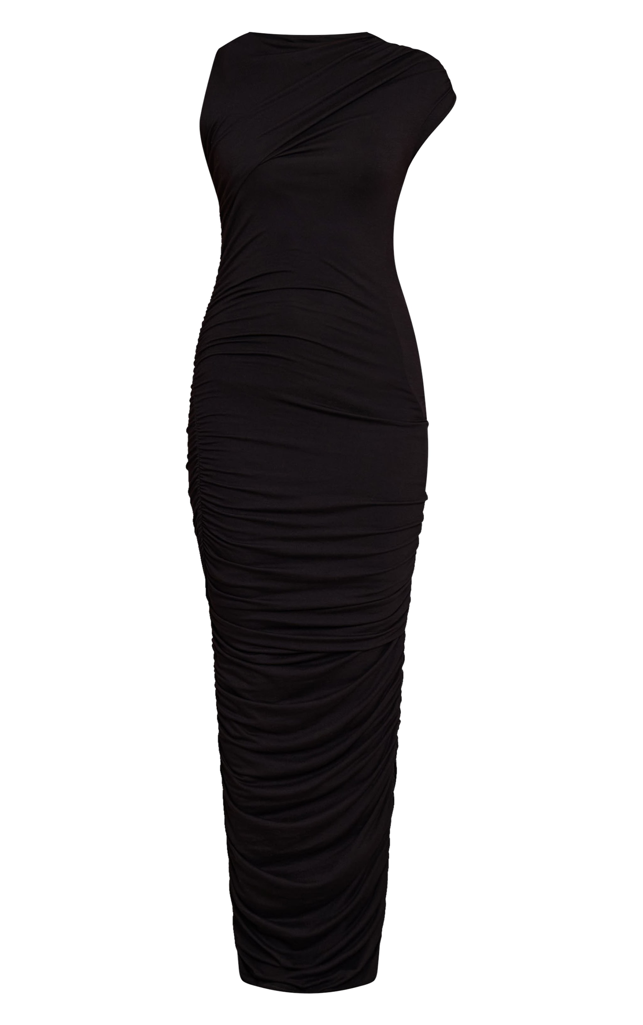 Black Sleeveless Asymmetric Ruched Maxi Dress image 5