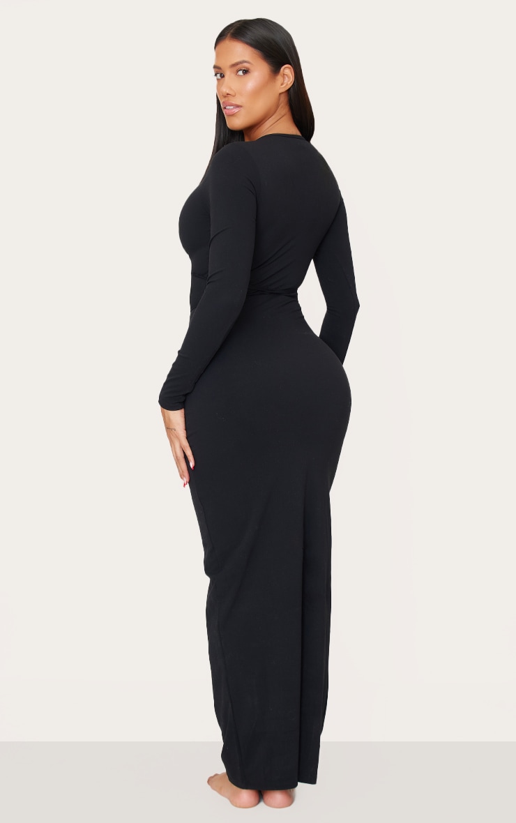 Shape Black Sculpt Plunge Front Strappy Waist Long Sleeve Maxi Dress image 2