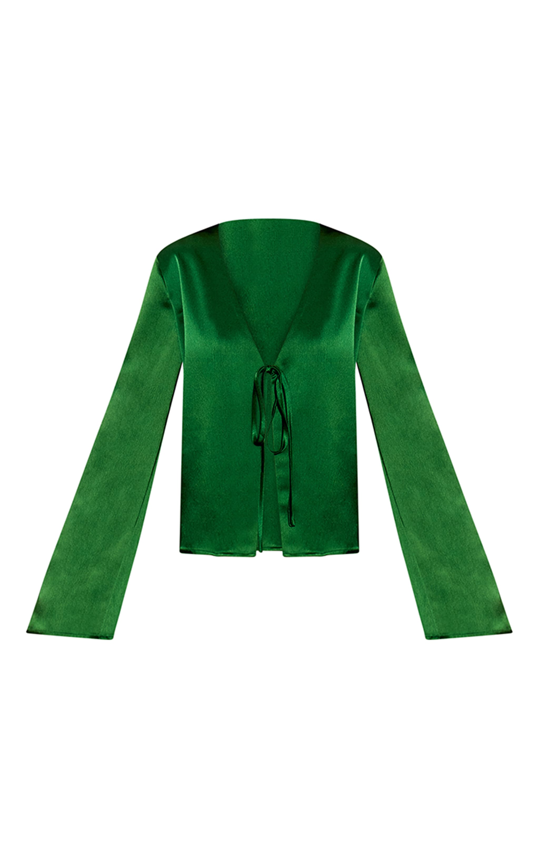 Green Satin Tie Front Boxy Shirt image 5