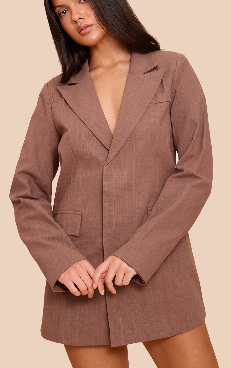 Chocolate Linen Blend Blazer Dress image 4