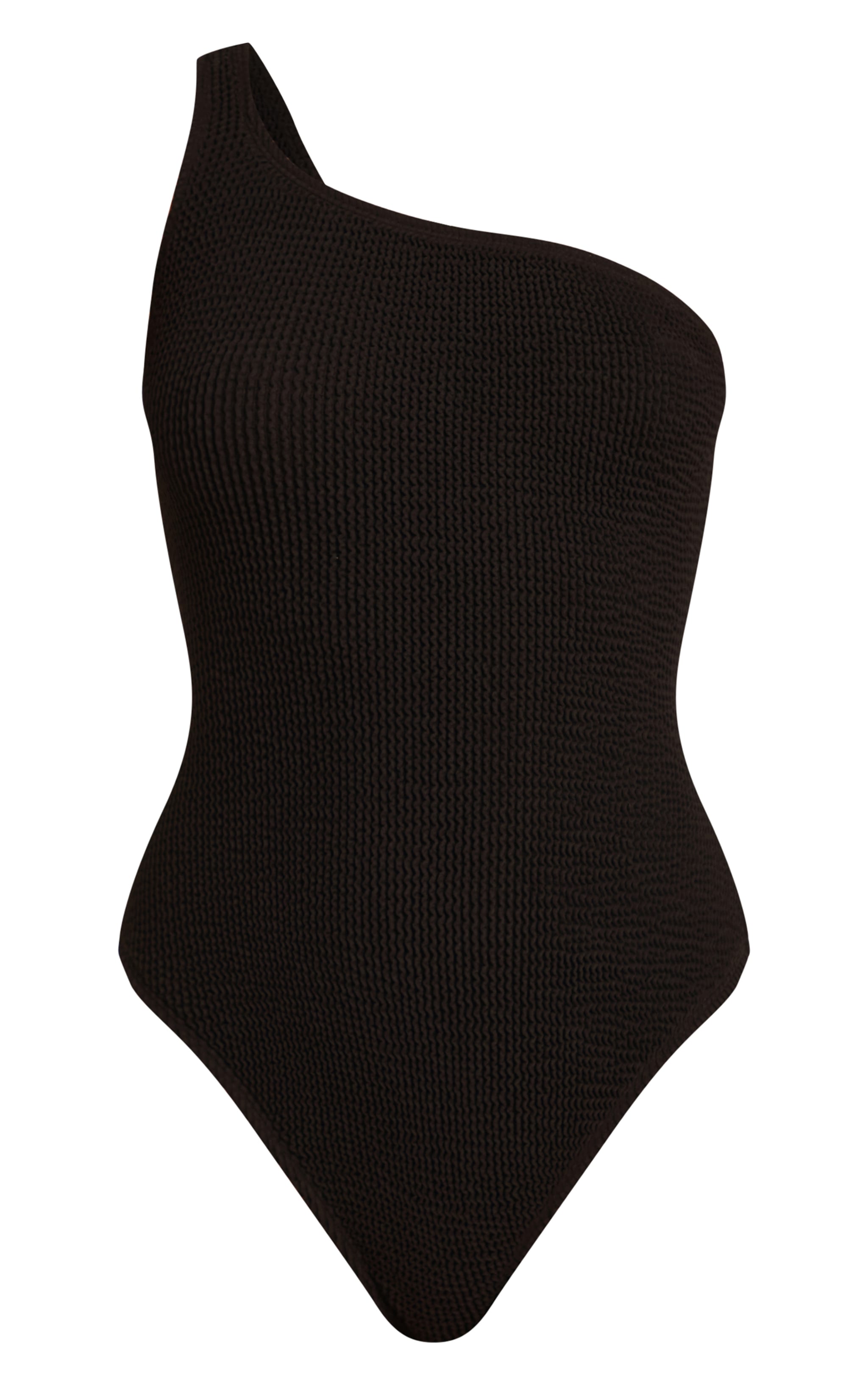 Black One Shoulder Crinkle Swimsuit image 6
