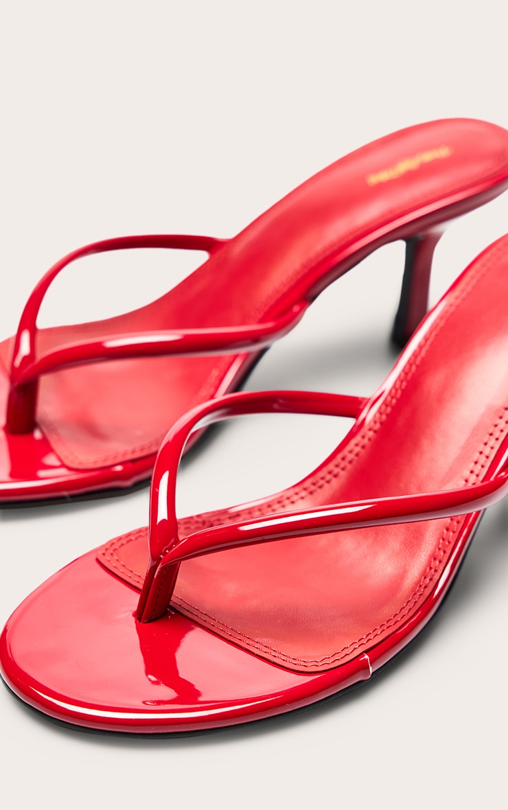 Red Patent PU Round Toe Thong Mid Heeled Mules image 5